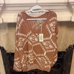 Rockin C Women's Tan V-Neck Sweater NWT small